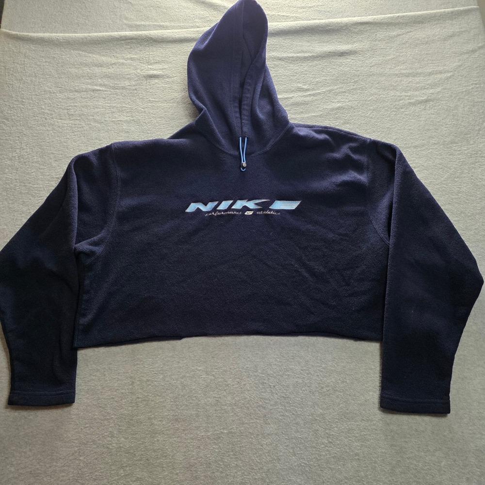 Nike Performance Athletics Vintage Navy Blue Cropped Fleece Hoodie XL‎ Womens